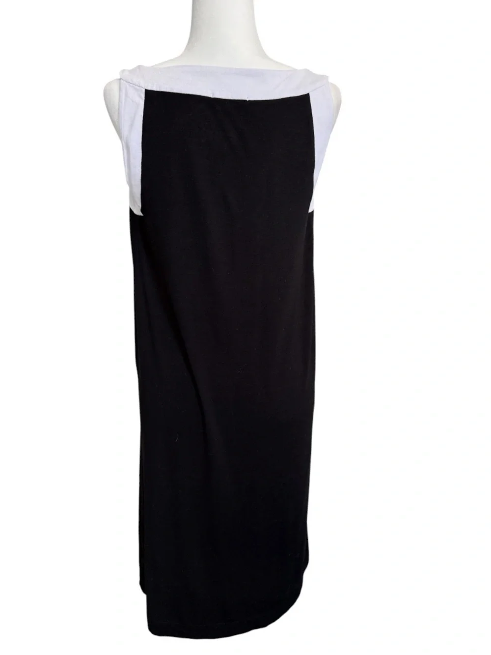 AK Anne Klein Shift Dress S Black White Sleeveless Pleated Stretch Career Resort